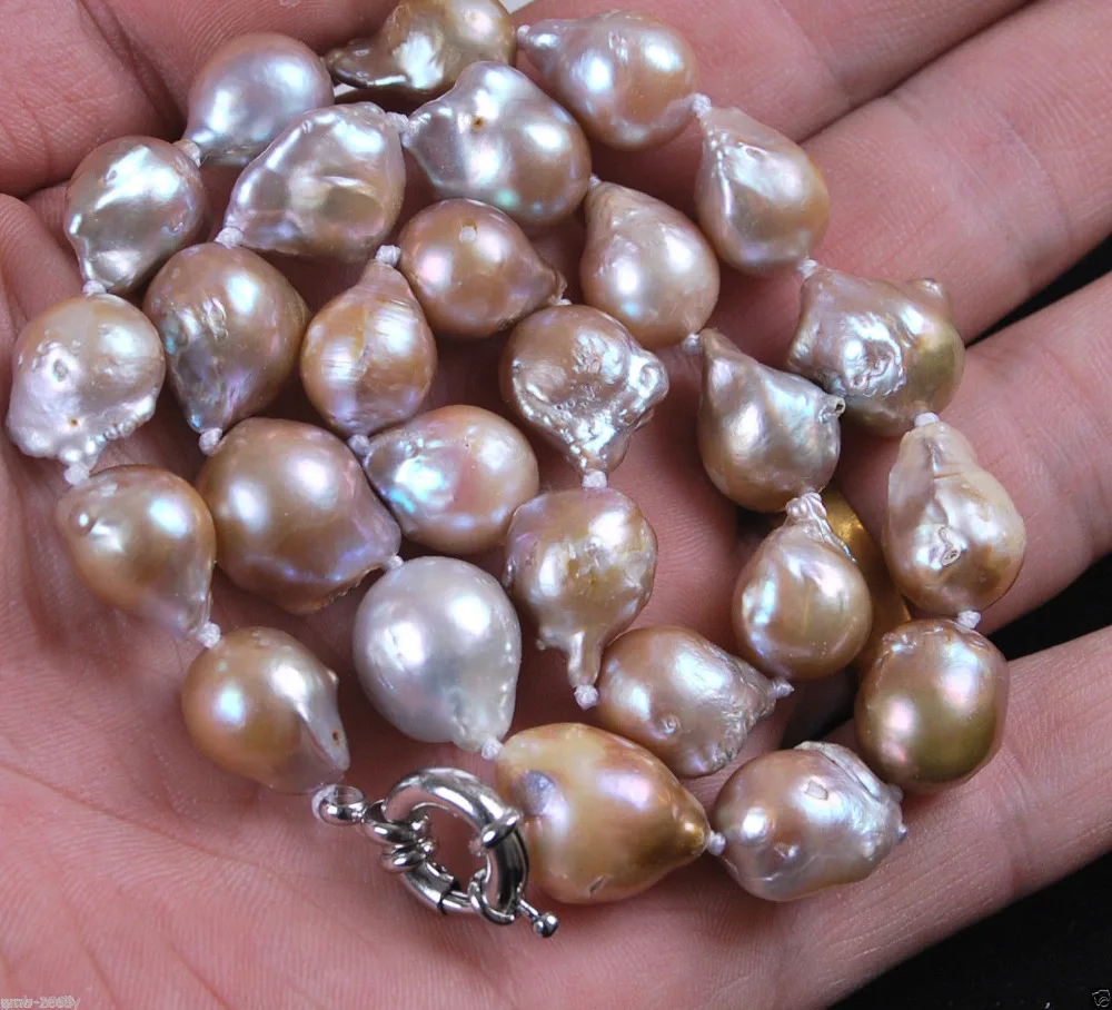 

Hot sale new Style >>>>> RARE NATURE 12X16MM LAVENDER CULTURED BAROQUE REAL PEARL NECKLACE 18