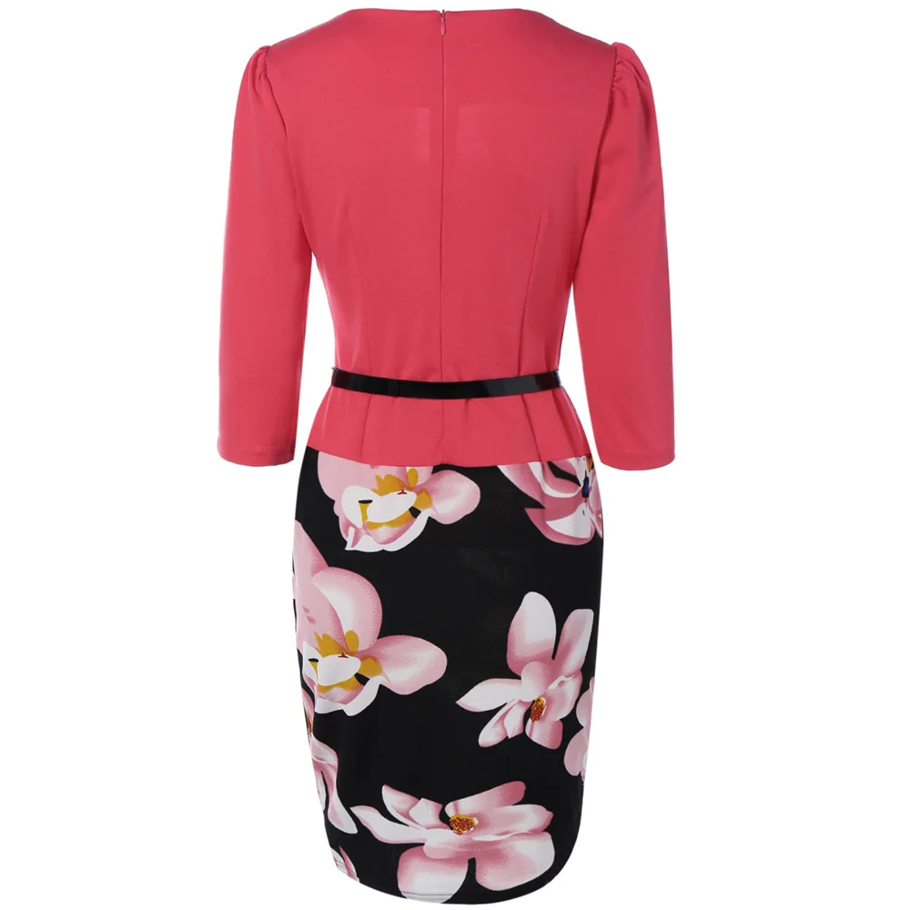 VESTLINDA Pencil Office Dress 5 Colors Plus Size Jacket Look Floral Print Women Vestidos Mujer Jurken Robe Slim Bodycon Dresses 3