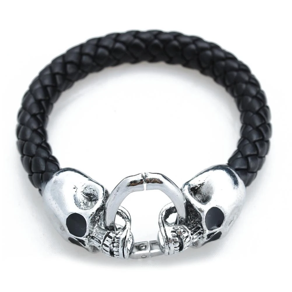 Man's alloy leather braided Bracelet with skull Punk | Украшения и аксессуары