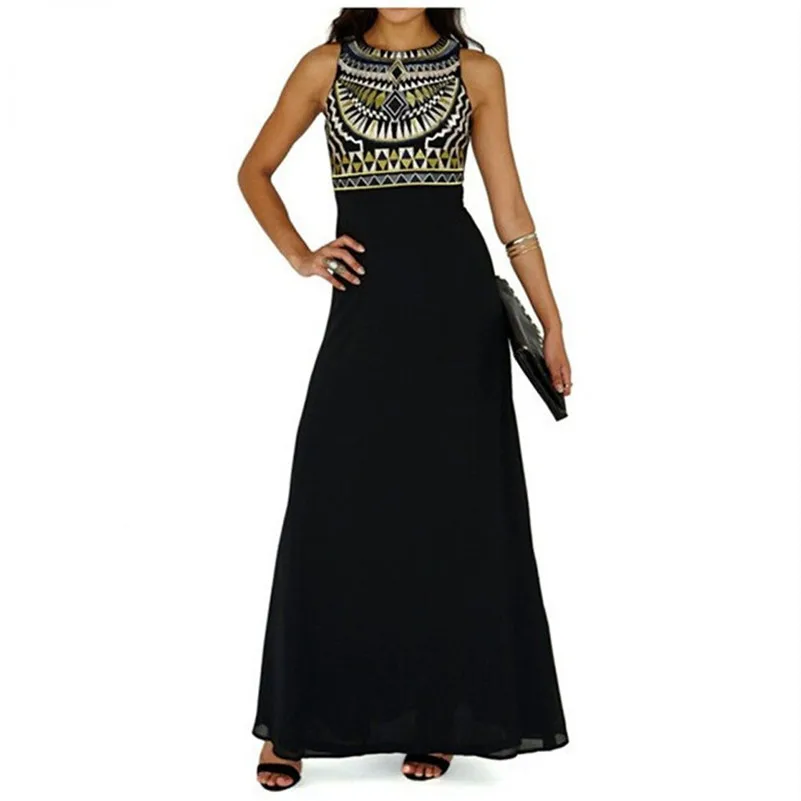 long beach dresses women 2018 of sleeveless floor length print daily casual women dresses chiffon beach dropshipping 50AT303