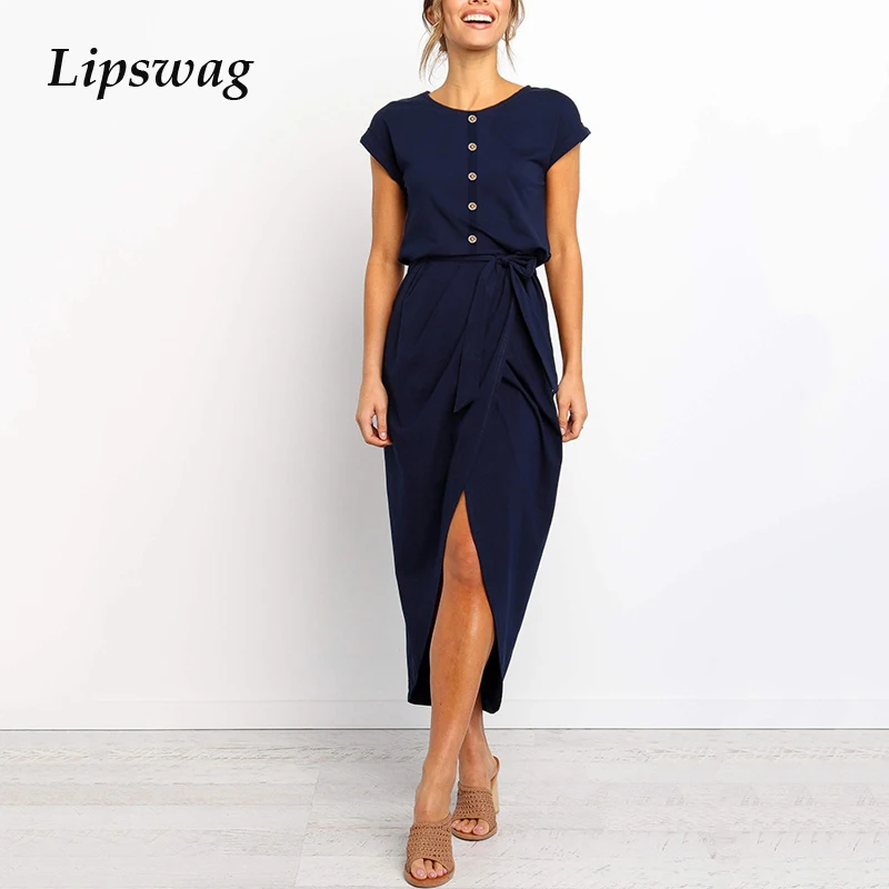 Lipswag Boho Split Long Dress Fashion Women O-Neck Button Maxi Dresses 2019 Summer Short Sleeve Solid Dress With Belt Vestidos
Lipswag Boho Split Long Dress Fashion Women O-Neck Button Maxi Dresses 2019 Summer Short Sleeve Solid Dress With Belt Vestidos