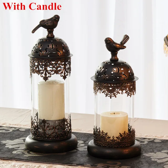 Image BirdCage Iron Candlestick Holder Glass Candle Stand Lantern Candle Holder Home Wedding Decoration Gift Europe Candle Stick Stand