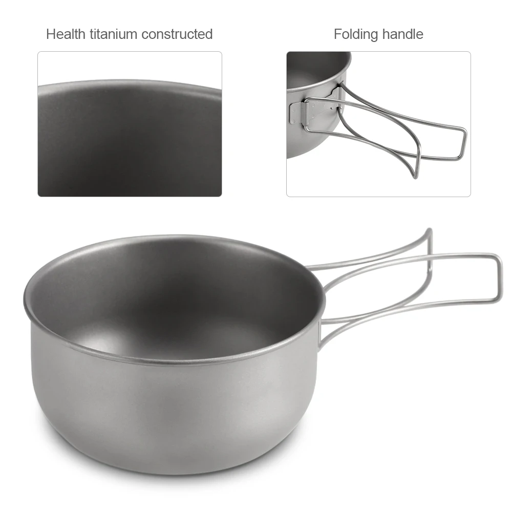 400ML Titanium Bowl Super Lightweight Camping Bowl Portable Tableware Cooking Bowl with Folding Handle Outdoor Tableware
400ML Titanium Bowl Super Lightweight Camping Bowl Portable Tableware Cooking Bowl with Folding Handle Outdoor Tableware