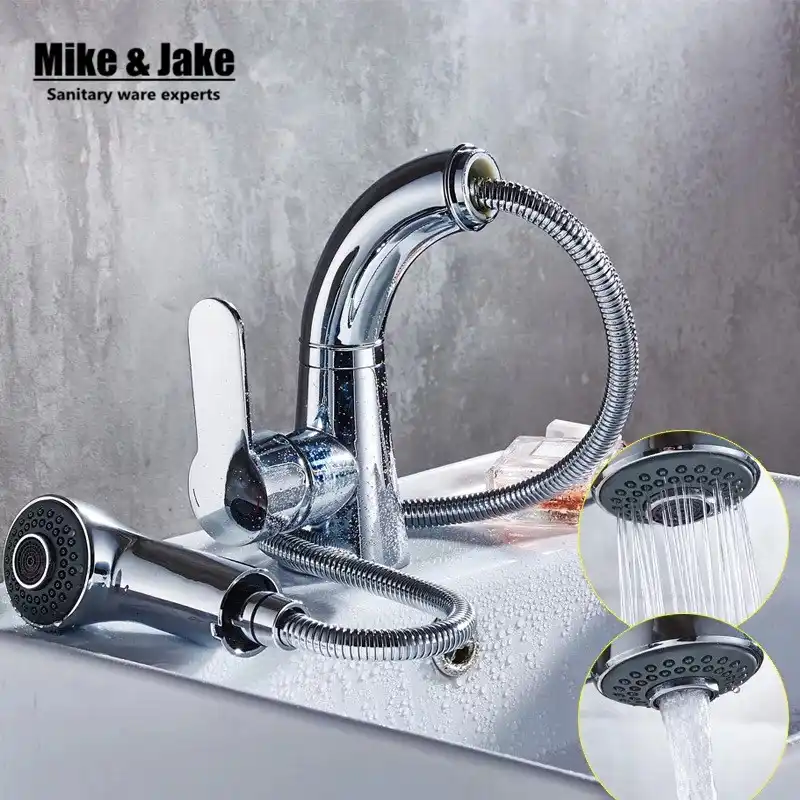 Pull Out Basin Sink Tap Bathroom Faucet With Two Function Sprayer