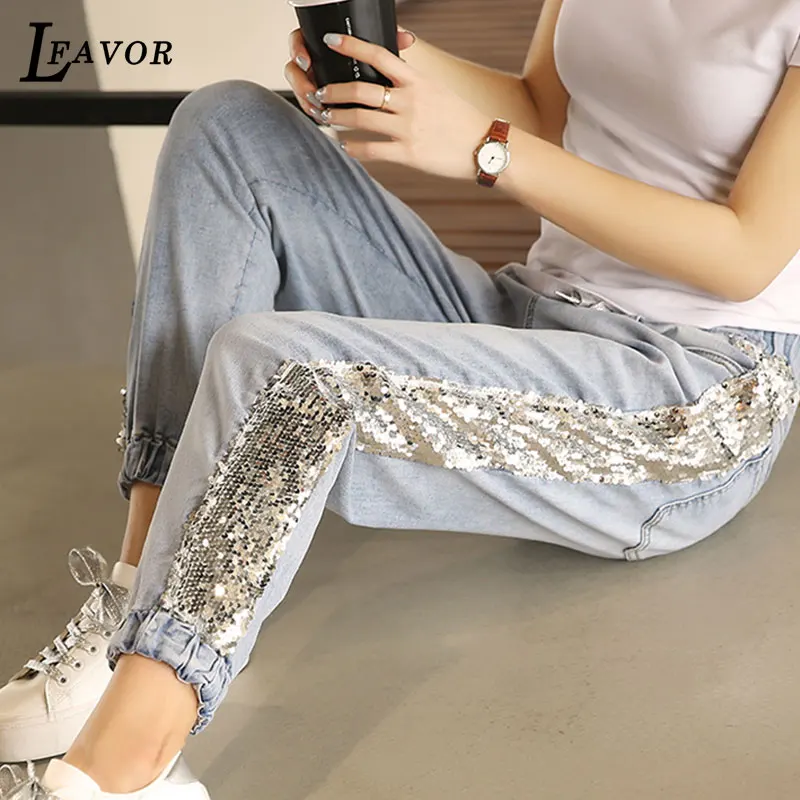 2019 Spring New Personality Sequins Black Ladies Jeans Beam Pants Elastic Waist Elastic Loose Harem Pants Women pantalon femme 5
2019 Spring New Personality Sequins Black Ladies Jeans Beam Pants Elastic Waist Elastic Loose Harem Pants Women pantalon femme 5