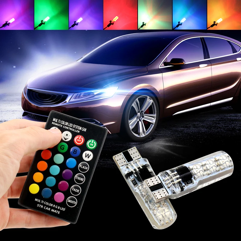 RGB T10 W5W Led Car Clearance Lights SMD RGB T10 LED 194 168 Bulb Remote Width Interior Lighting Source Car Styling 12V
RGB T10 W5W Led Car Clearance Lights SMD RGB T10 LED 194 168 Bulb Remote Width Interior Lighting Source Car Styling 12V