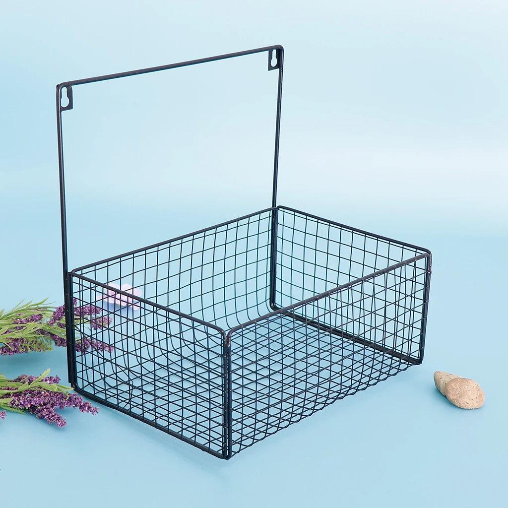Nordic Iron Wire Hanging Storage Basket Wall Display Storage Box Basket Multifunction Mesh Wire Metal Wall Shelf Storage Holder