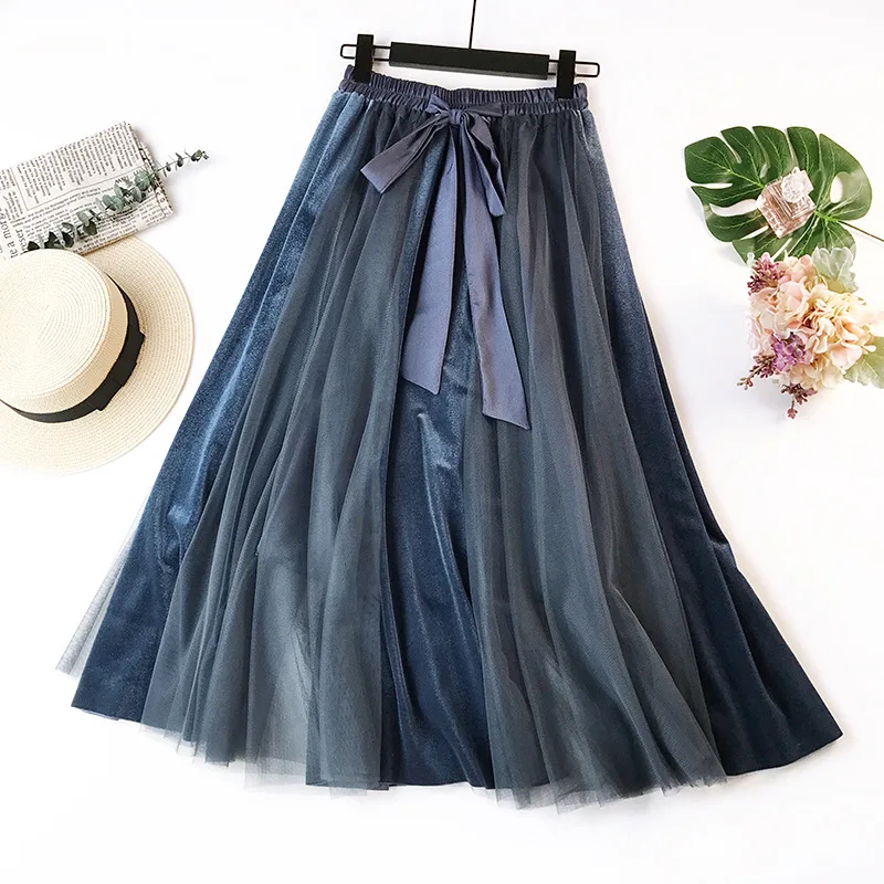 2019 Autumn Winter Korean Velvet Long Skirt Women High Waist Mesh Big Swing Skirt Bow Patchwork Ball Gown Tulle Skirt
2019 Autumn Winter Korean Velvet Long Skirt Women High Waist Mesh Big Swing Skirt Bow Patchwork Ball Gown Tulle Skirt