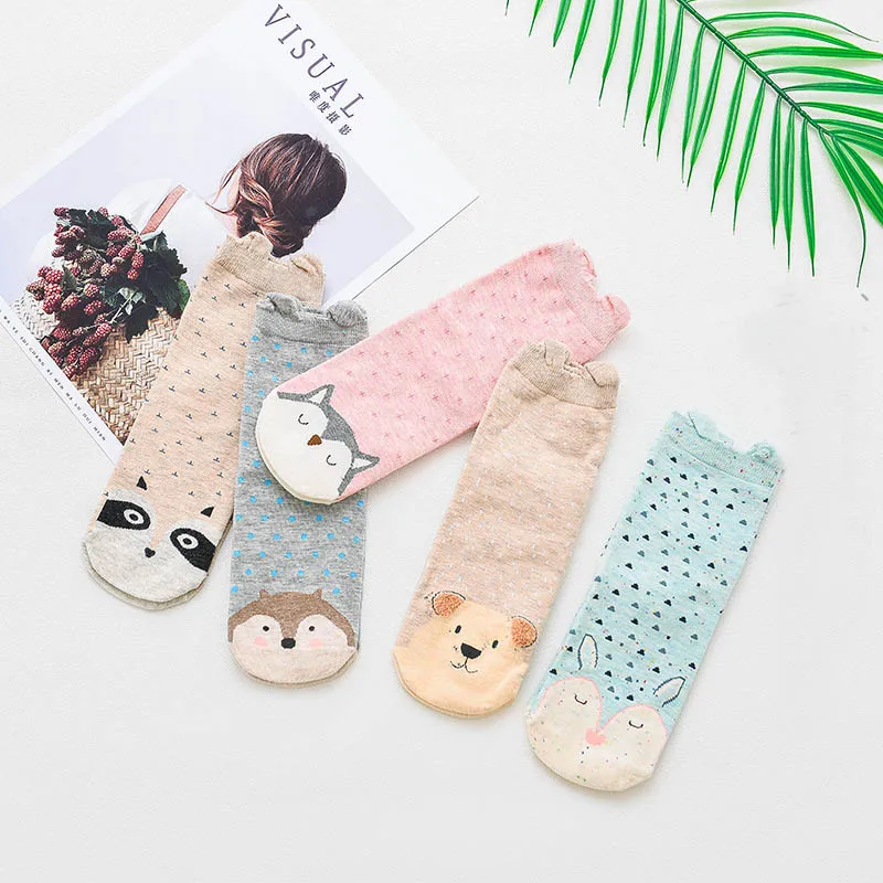 [EIOISAPRA]5 Pairs Cute Fuzzy Ear Wacky Totoro Pattern Socks Women Kawaii Animal Meias Korean Funny Sox Cotton Calcetines Mujer