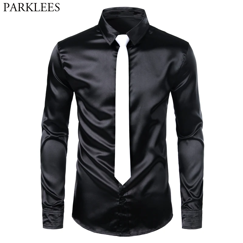 Men's Black Slim Fit Silk Shirt With White Tie 2019 Brand New Long Sleeve Smooth Men Tuxedo Shirt for Club Party Wedding Chemise 
Men's Black Slim Fit Silk Shirt With White Tie 2019 Brand New Long Sleeve Smooth Men Tuxedo Shirt for Club Party Wedding Chemise