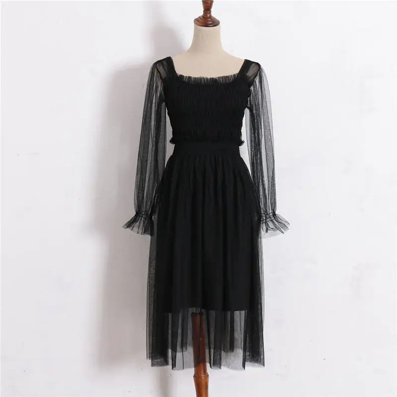 Fashion Black Solid Chiffon Mesh Beach Dress Women Summer Long Sleeve Square Collar Dresses Female Vestidos Mujer Two-piece set
Fashion Black Solid Chiffon Mesh Beach Dress Women Summer Long Sleeve Square Collar Dresses Female Vestidos Mujer Two-piece set
