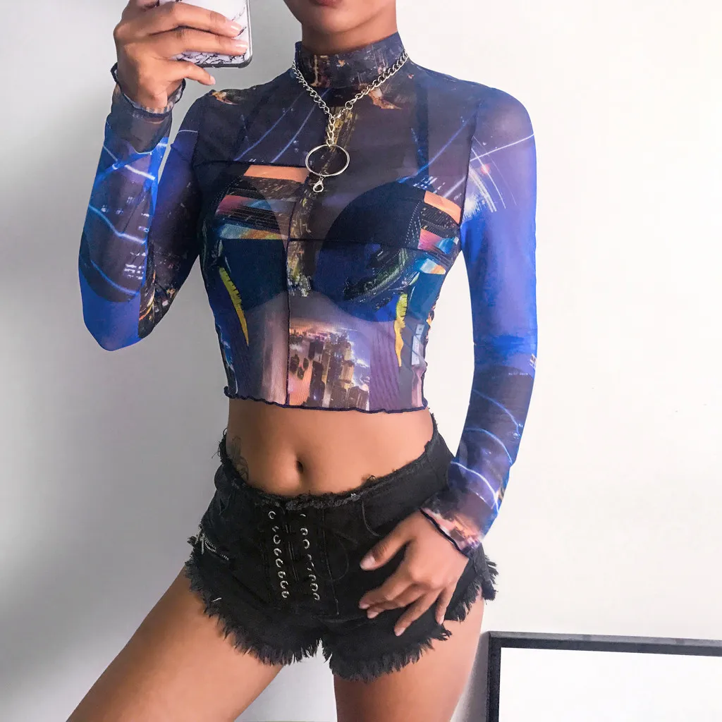 Summer Mesh Transparent T-Shirt Fashion Women Turtleneck Long Sleeve Patchwork Perspective Net Short Navel Tassel Top#425
Summer Mesh Transparent T-Shirt Fashion Women Turtleneck Long Sleeve Patchwork Perspective Net Short Navel Tassel Top#425