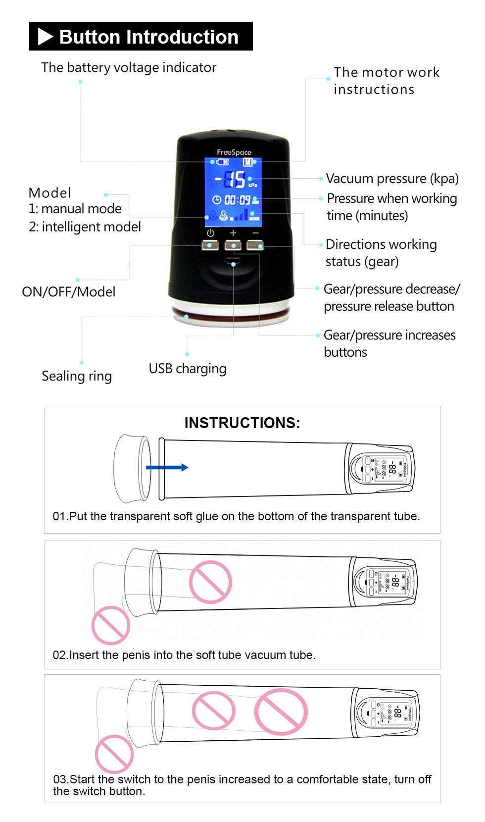 Penis Pump Enlarger White LED Liquid Crystal Powerful Usb Rechargeable Automatic Man Penis Enlargement Enhancer Sex Toys For Men 3
