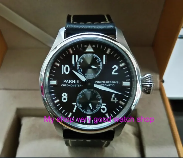 47mm PARNIS power reserve Automatic Self-Wind Mechanical movement men's watch Black dial luminous Mechanical watches zdgd123a
47mm PARNIS power reserve Automatic Self-Wind Mechanical movement men's watch Black dial luminous Mechanical watches zdgd123a