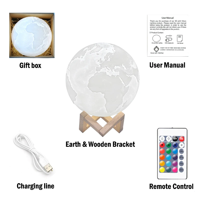 3D Print 16 Color Led Earth Moon Lamp Colorful with Magnetic Wood bracket Remote Control Rechargeable Usb Night Light Best Gift
3D Print 16 Color Led Earth Moon Lamp Colorful with Magnetic Wood bracket Remote Control Rechargeable Usb Night Light Best Gift