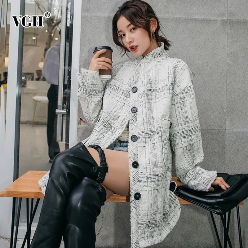 VGH spring and autumn plaid coat female jacket stand collar long sleeve single breasted hit colors jacket for women
VGH spring and autumn plaid coat female jacket stand collar long sleeve single breasted hit colors jacket for women