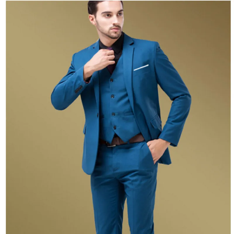 Classic high-quality men's suit blue suit collar single-breasted men's business office suite (jacket + pants + vest) custom
Classic high-quality men's suit blue suit collar single-breasted men's business office suite (jacket + pants + vest) custom