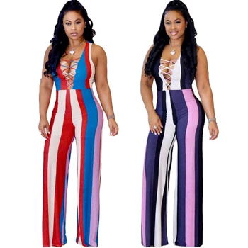 Women One Piece Printed Outfits Long Broad Leg Pants Jumpsuits Sleeveless Bandage Strip Bodycon Sexy Rompers Night Club Suit
Women One Piece Printed Outfits Long Broad Leg Pants Jumpsuits Sleeveless Bandage Strip Bodycon Sexy Rompers Night Club Suit