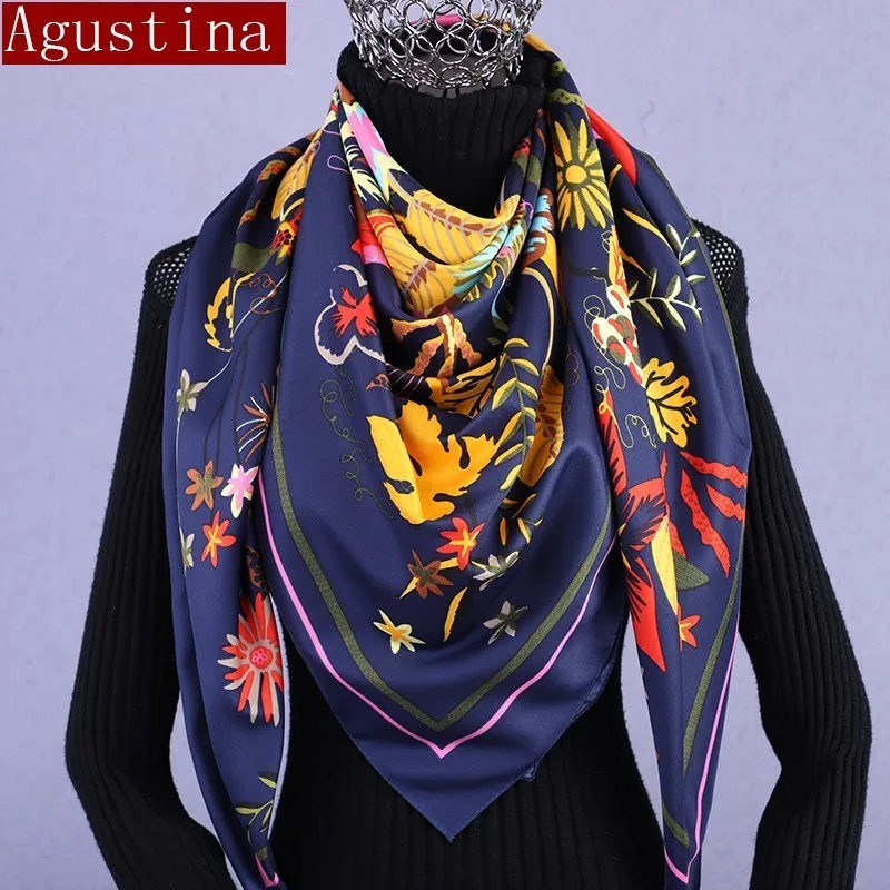 

Winter silk feel scarf scarfs shawl women foulard designer brand luxury autumn scarves hijab ethnic print square shawls oversize