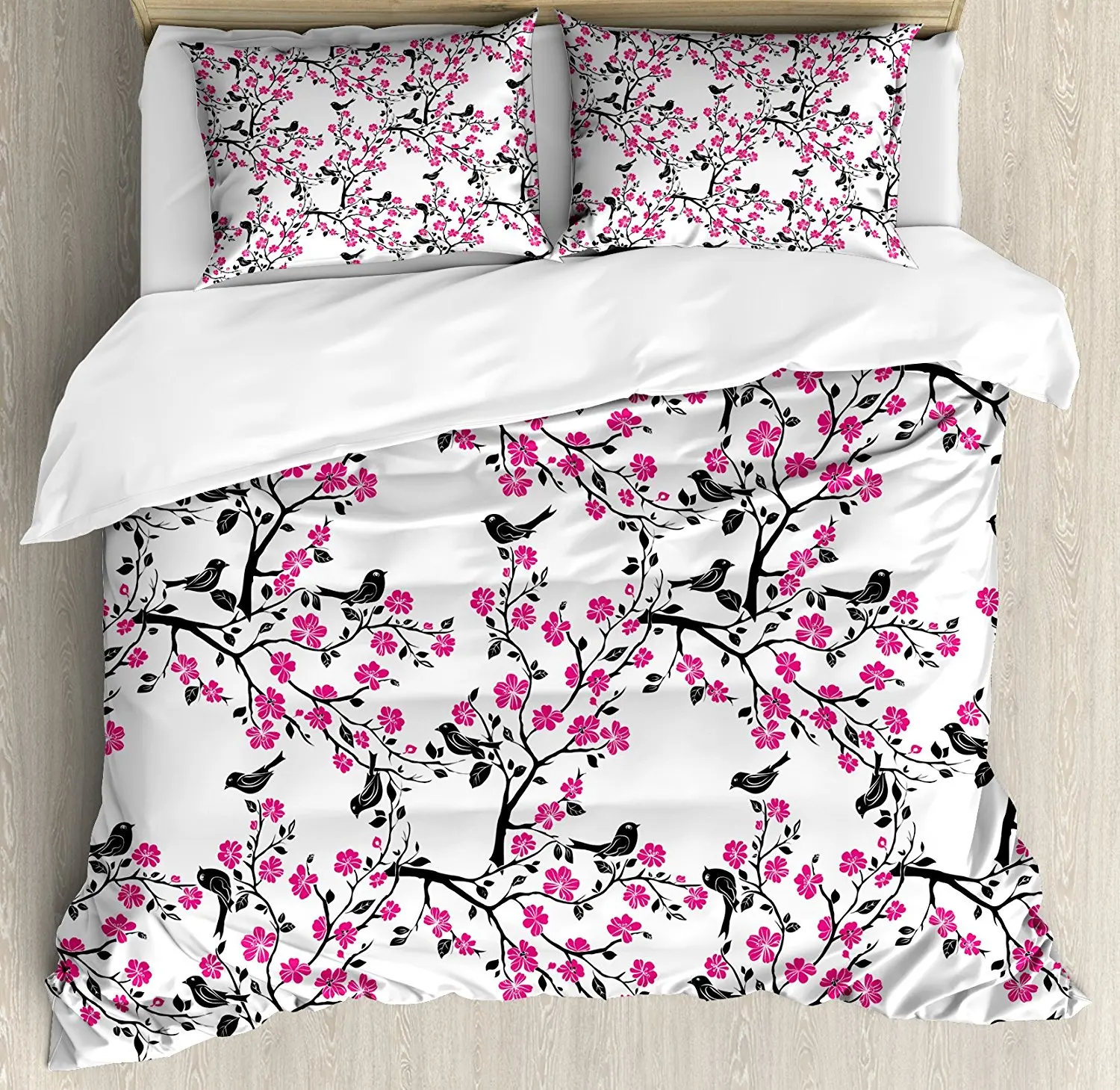 Cherry Blossom Duvet Cover Set Sakura Tree with Flourishing Flowers and Birds Black Silhouettes Decorative 4 Piece Bedding Set
Cherry Blossom Duvet Cover Set Sakura Tree with Flourishing Flowers and Birds Black Silhouettes Decorative 4 Piece Bedding Set