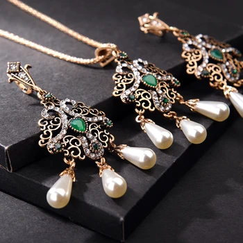 Pearls Vintage Ethnic Jewelry Crystal Flower Necklace Sets Drop Earring Women Turkish Earring and Necklace Set for Wedding
Pearls Vintage Ethnic Jewelry Crystal Flower Necklace Sets Drop Earring Women Turkish Earring and Necklace Set for Wedding