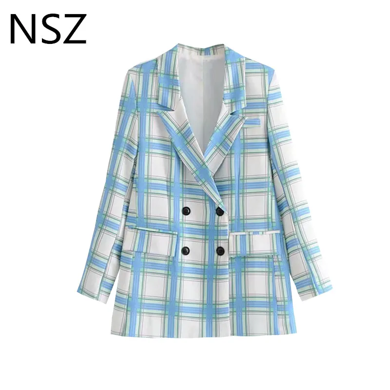 NSZ Women Blue Plaid Blazer Double Breasted Checked Work Office Ladies Suit Blazer Elegant Jacket Long Sleeve Coat Outerwear
NSZ Women Blue Plaid Blazer Double Breasted Checked Work Office Ladies Suit Blazer Elegant Jacket Long Sleeve Coat Outerwear