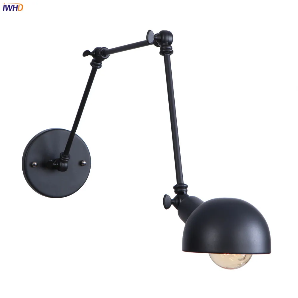 

IWHD Industrial Decor Black LED Wall Light Fixture Corridor Bedroom Stair Arm Vintage Wall Lamp Sconce Edison Aplique Luz Pared