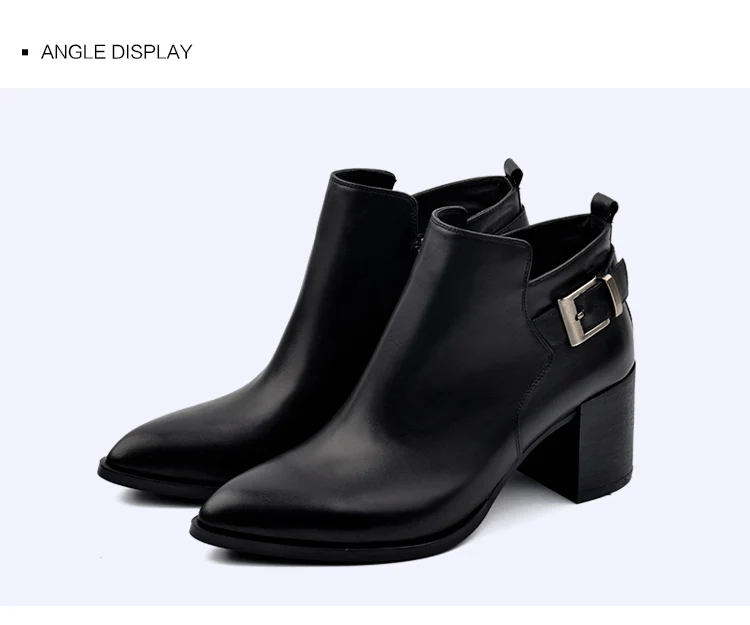 Donna-in leather ankle boots pointed toe thick heel ladies short boots women's leather boots 96350-19 (20)