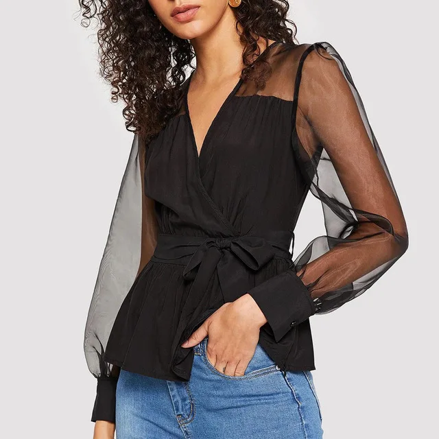 Sexy Black Shirt Women Summer 2019 New Fashion See Through Long Sleeve Mesh Patchwork Tops and Blouses Slim Sashes Ladies Shirts
Sexy Black Shirt Women Summer 2019 New Fashion See Through Long Sleeve Mesh Patchwork Tops and Blouses Slim Sashes Ladies Shirts