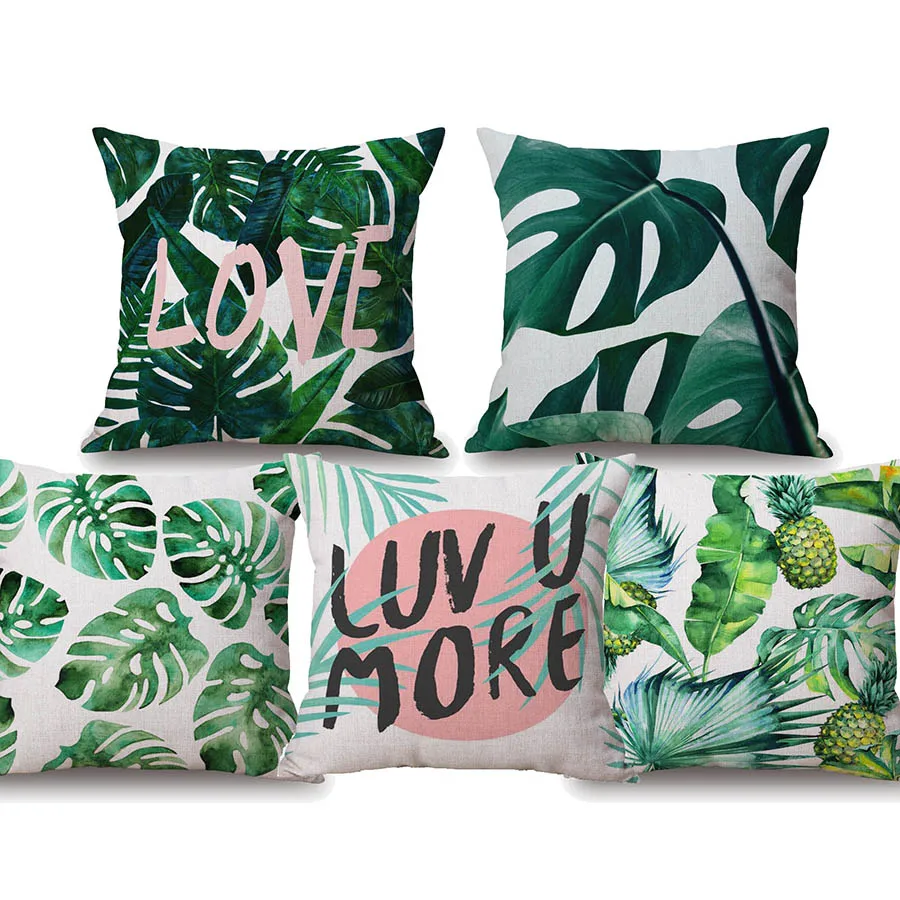 Tropical Green Leaf Cushion Covers LOVE MORE Cactus Pineapple Beige Linen Pillow Case 45X45cm Bedroom Decor
Tropical Green Leaf Cushion Covers LOVE MORE Cactus Pineapple Beige Linen Pillow Case 45X45cm Bedroom Decor