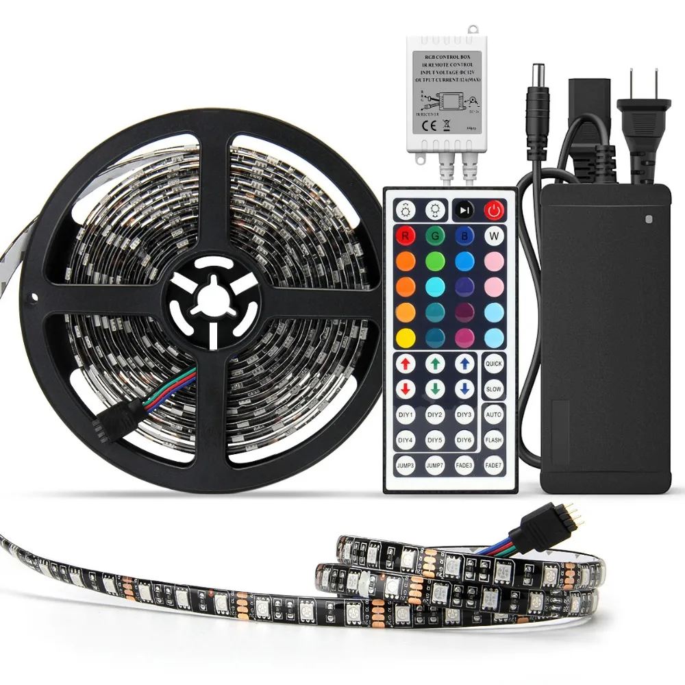 SuperNight 5050 RGB LED Strip Light Kit 5M 60LEDsm Waterproof IP65 Flexible Lamp Band with 44 Keys RGB Controller Power Adapter (18)