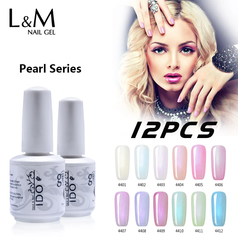 12 Pcs IDO brand Pearl Series Gel Glitter Shells Nails Polish (10Colors 1Base Coat 1Top Coat) New Arrival Factory Wholesale | Красота и