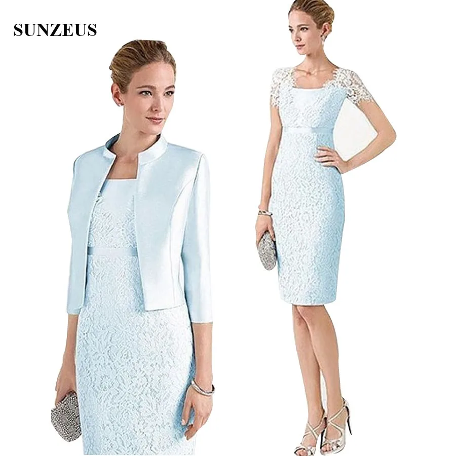 Blue Lace Mother Of the Bride Dress With Jacket Knee Length Short Sleeve Groom Mother Dress Wedding Party Gowns CM0124
Blue Lace Mother Of the Bride Dress With Jacket Knee Length Short Sleeve Groom Mother Dress Wedding Party Gowns CM0124