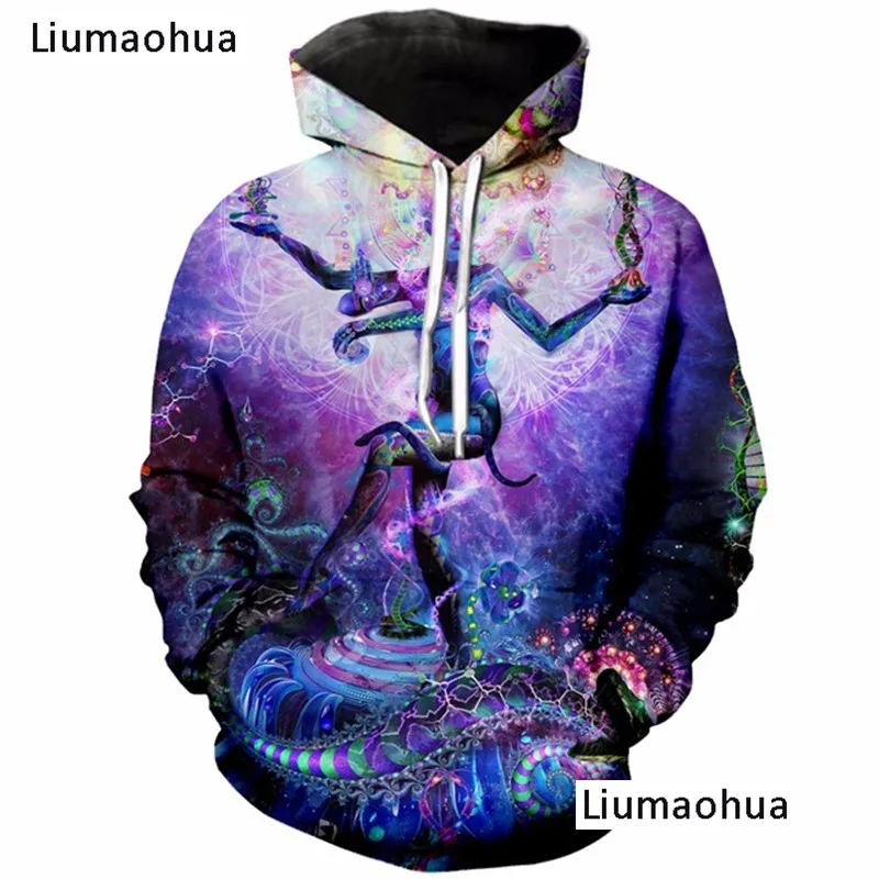 Фото Liumaohua brand Third Eye Psychedelic 3D Print Hooded Sweatshirt Men/Woman Harajuku Fashion Hoodie Unisex | Мужская одежда