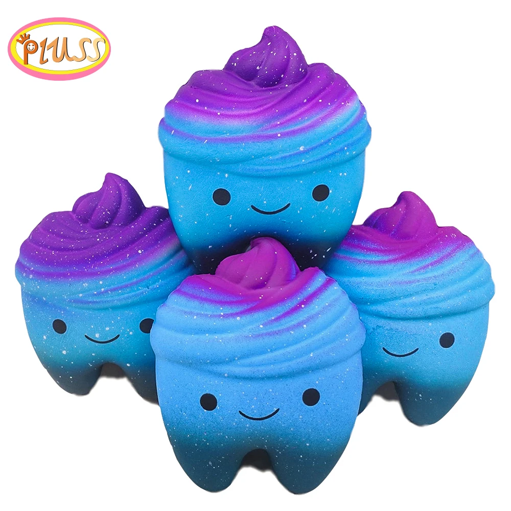 

big Kawaii Cartoon galaxy Tooth Cake PU Squishy antistress Toys Jumbo soft teeth squishy Slow Rising fun Kids adults Squeeze Toy