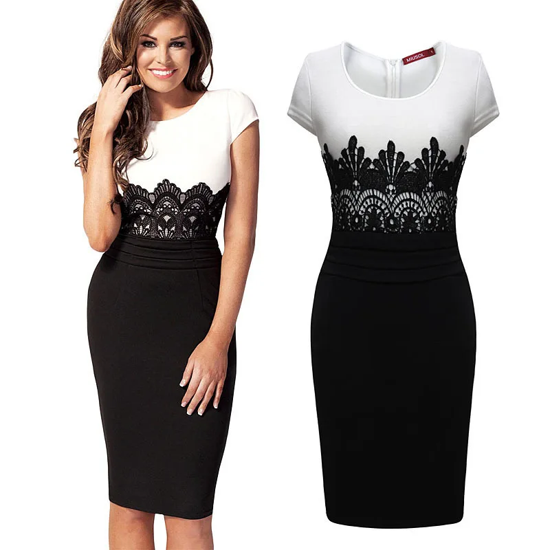 Sexy Slim Women Patchwork Lace Dress Short Sleeve For 2019 Summer New O-Neck Bodycon Midi Dress Zipper Back Big Size Clothings
Sexy Slim Women Patchwork Lace Dress Short Sleeve For 2019 Summer New O-Neck Bodycon Midi Dress Zipper Back Big Size Clothings