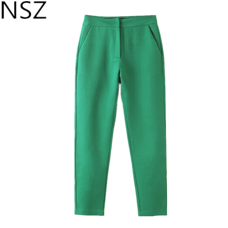NSZ Women Solid Green Pencil Pants High Waist Office Lady Work Business Ankle-Length Pants Pocket Decoration Trousers
NSZ Women Solid Green Pencil Pants High Waist Office Lady Work Business Ankle-Length Pants Pocket Decoration Trousers