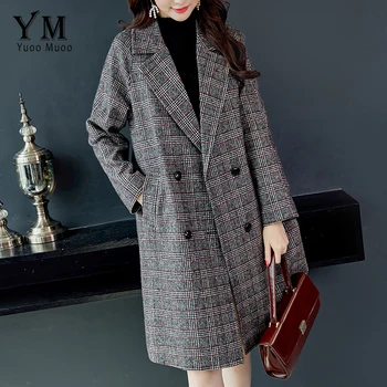 YuooMuoo Women Autumn Plaid Pockets Office Work Long Coats Female Vintage Elegant Loose Double Breasted Woolen Winter Jackets
YuooMuoo Women Autumn Plaid Pockets Office Work Long Coats Female Vintage Elegant Loose Double Breasted Woolen Winter Jackets
