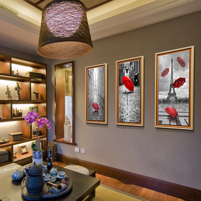 sanat siyah ve beyaz eyfel kulesi kirmizi semsiye paris sokak boyama romantik resim sanat baski tuval printed canvas black arteiffel tower black aliexpress