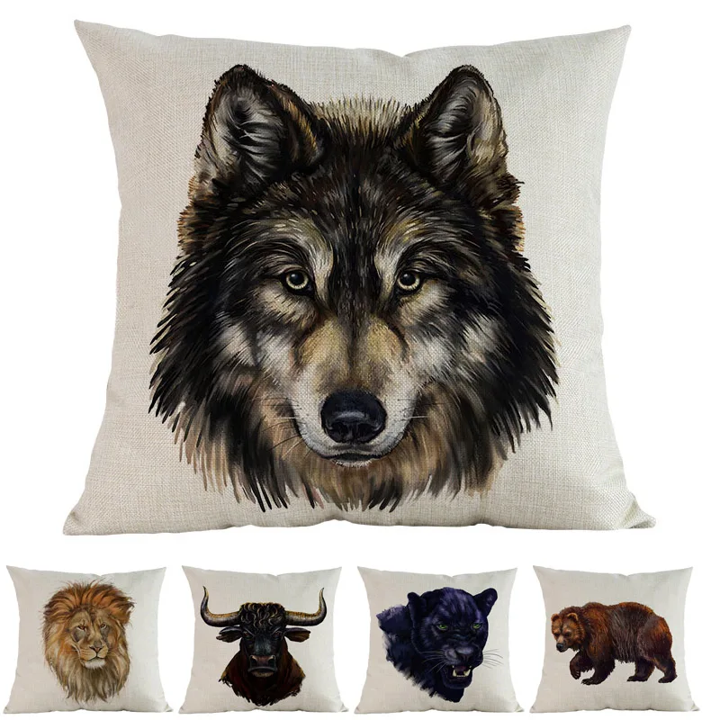 US SELLER cushion pillow covers watercolor wolf wild animal cushion cover
