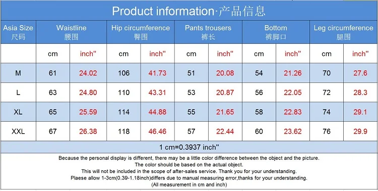 19短裤尺码表-英文版