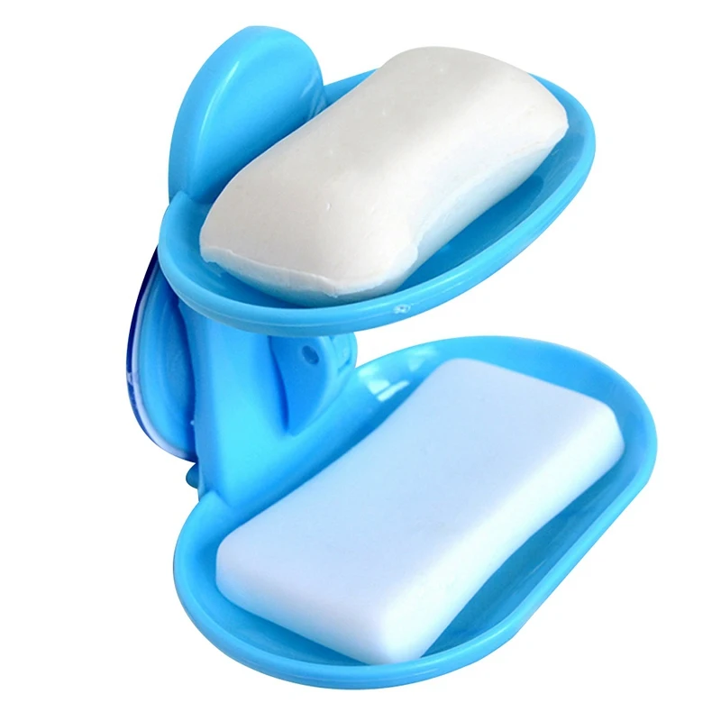 

New Trendy Hot Selling Bathroom Double Layers Strong Sucker Soapbox Soap Draining Holder Soap Dish