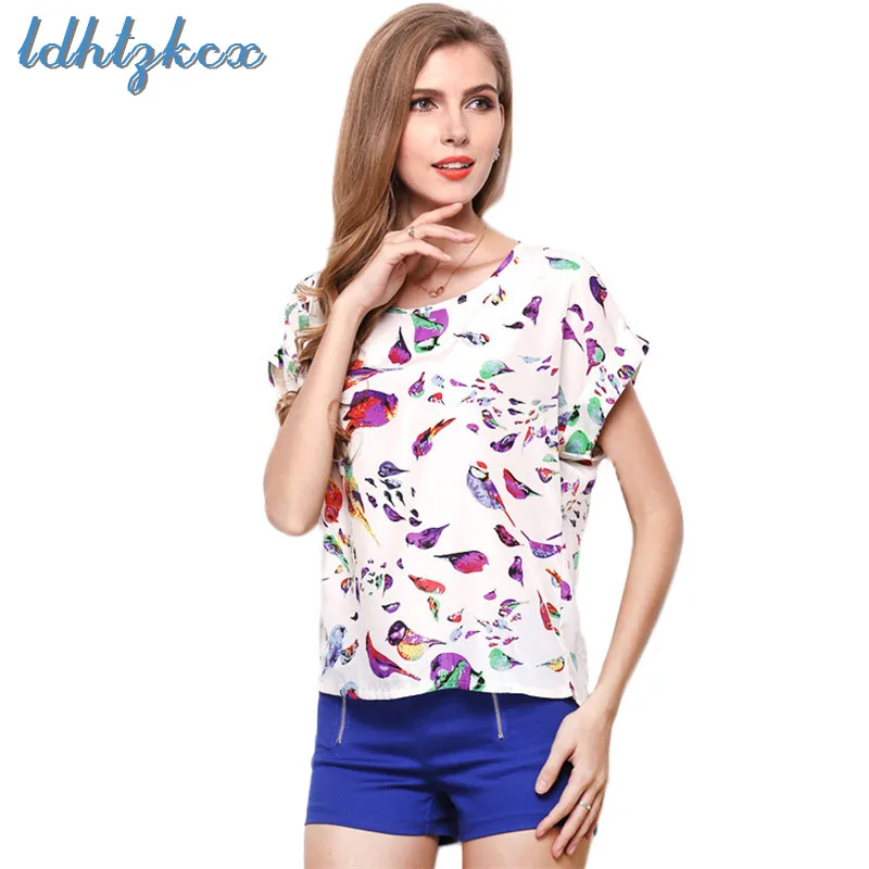 Bird Print Short Sleeve Chiffon Shirt Women Summer Europe-America Lady Large Size Loose Casual Breathable Thin Chiffon Shirt 273
Bird Print Short Sleeve Chiffon Shirt Women Summer Europe-America Lady Large Size Loose Casual Breathable Thin Chiffon Shirt 273