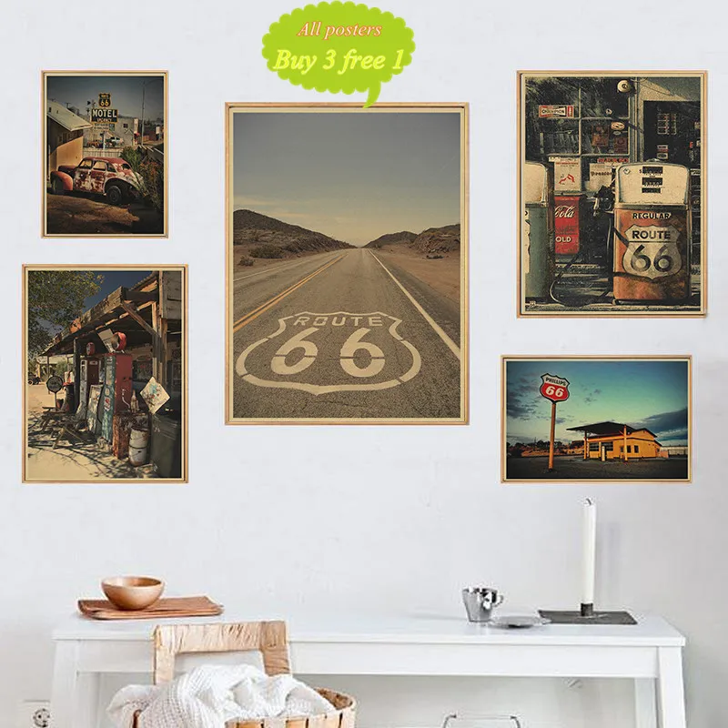 United States Route 66 Gas Station Wall Sticker Bar Cafe Retro Nostalgia Kraft Paper Poster Home Decoration
United States Route 66 Gas Station Wall Sticker Bar Cafe Retro Nostalgia Kraft Paper Poster Home Decoration