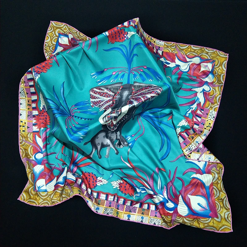 Hand Rolled Blue Scarf Women Elephant Print Large Shawl Foulard Twill Square Scarves Female Beach Towel 90*90cm New Neck Wraps
Hand Rolled Blue Scarf Women Elephant Print Large Shawl Foulard Twill Square Scarves Female Beach Towel 90*90cm New Neck Wraps