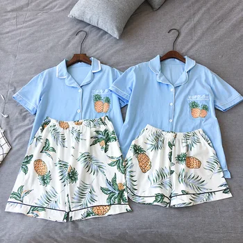Summer 2019 New Cotton Short Sleeve Cardigan Pyjamas Women Comfortable Pajama Set Turn-down Collar Pijama Mujer Couple Pajamas
Summer 2019 New Cotton Short Sleeve Cardigan Pyjamas Women Comfortable Pajama Set Turn-down Collar Pijama Mujer Couple Pajamas