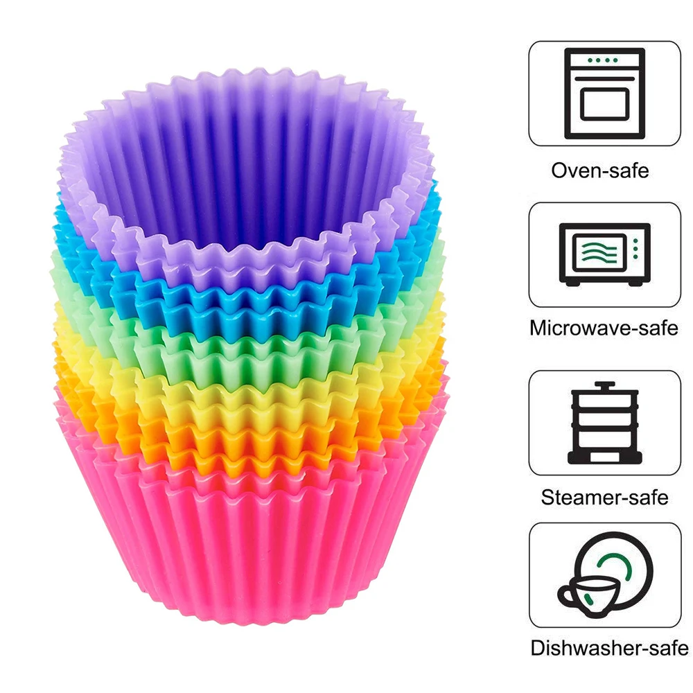 12pcs Muffin Silicone Mold Bakeware Cupcake Liners Mold Baking Cake Decorating Tools Kitchen Supplies 7 Colors
12pcs Muffin Silicone Mold Bakeware Cupcake Liners Mold Baking Cake Decorating Tools Kitchen Supplies 7 Colors