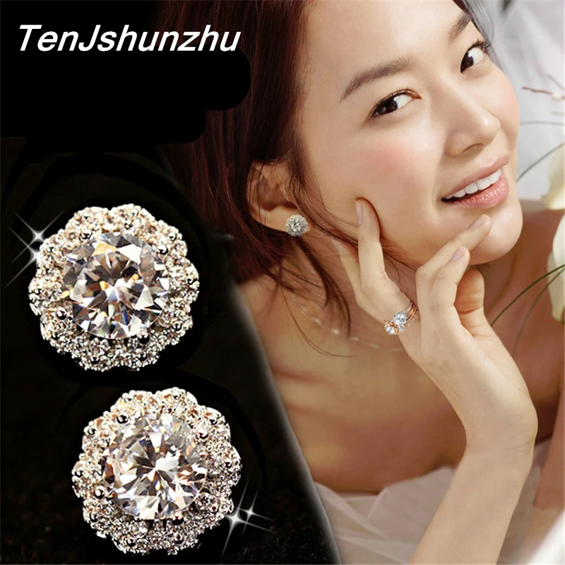 100% 925 Sterling Silver Prevent Allergy Crystal Flower Stud Earrings for Women Bridal Wedding Earrings Fashion Jewelry
100% 925 Sterling Silver Prevent Allergy Crystal Flower Stud Earrings for Women Bridal Wedding Earrings Fashion Jewelry
