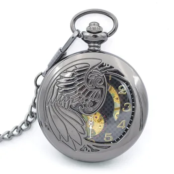 Retro Shiny Semi-hollow Phoenix Wings Carving Design Black Mechanical Hand Wind Mens Pocket Watch Gift Good Quality H220
Retro Shiny Semi-hollow Phoenix Wings Carving Design Black Mechanical Hand Wind Mens Pocket Watch Gift Good Quality H220