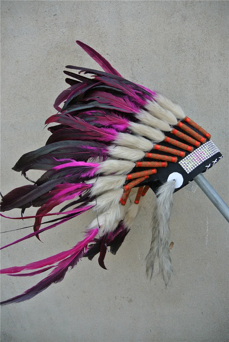 21inch hot pink Chief Indian feather Headdress with silver headband Native American War Bonnet hand made indian costume
21inch hot pink Chief Indian feather Headdress with silver headband Native American War Bonnet hand made indian costume